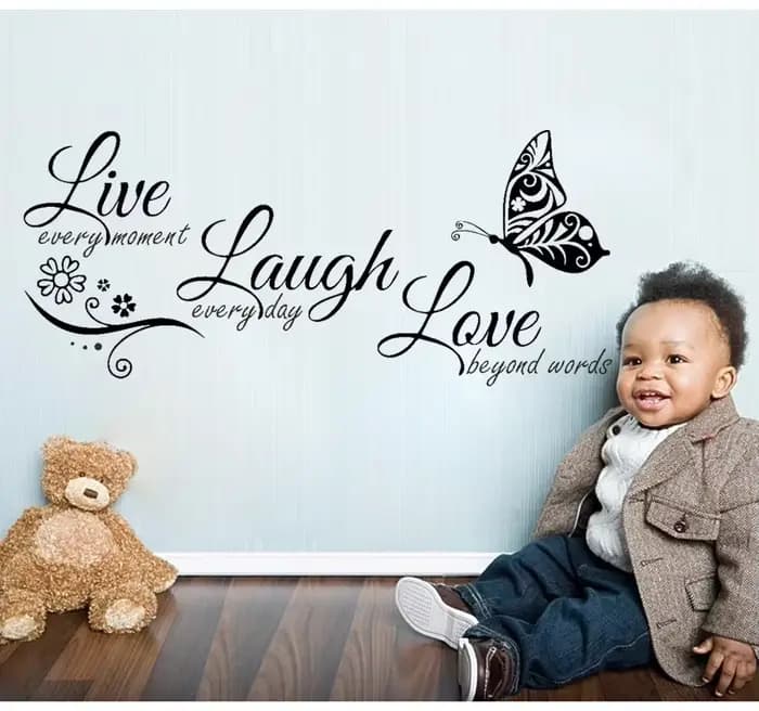Live Laugh Love Sticker mural fleur papillon, stickers muraux modernes, citations, vinyle, décoration d'intérieur, salon