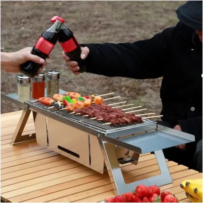 Barbecue portable pliable au charbon de bois en acier inoxydable pour camping