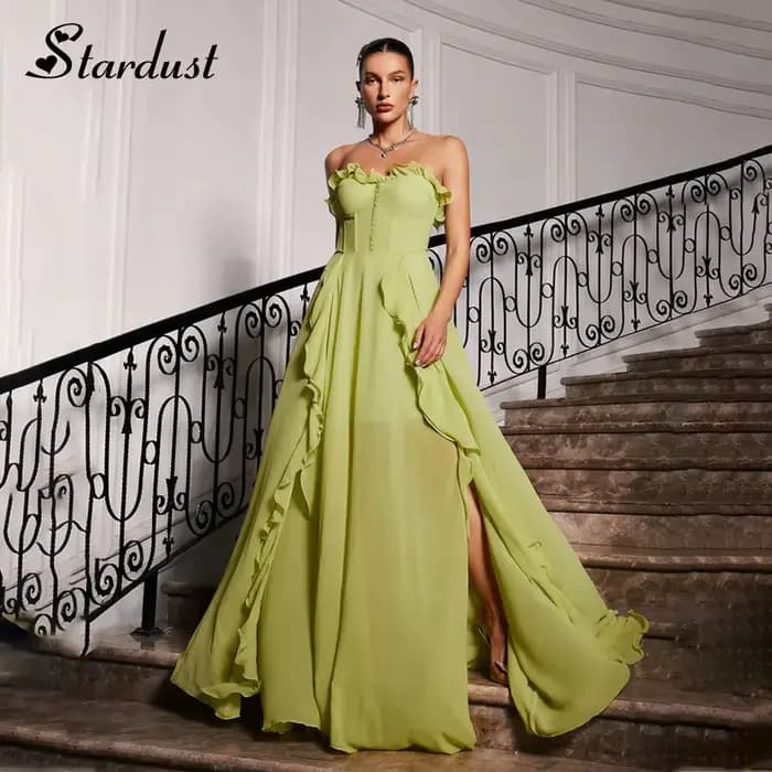 Stardust-Robe princesse en mousseline de soie pour femme, fente haute, personnalisée