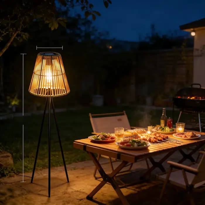 Lampe solaire artisanale en rotin