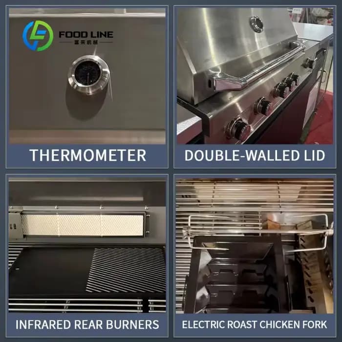 Îlot de cuisine extérieur personnalisé avec comptoir en granit et armoires en acier inoxydable pour terrasse et divertissement en plein air