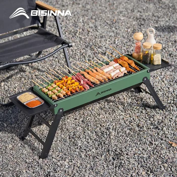 Barbecue pliant BISINNA, robuste et portable, avec étagères latérales, pour le camping en plein air, le barbecue, la terrasse, la salle à manger, cuisinière à charbon de bois