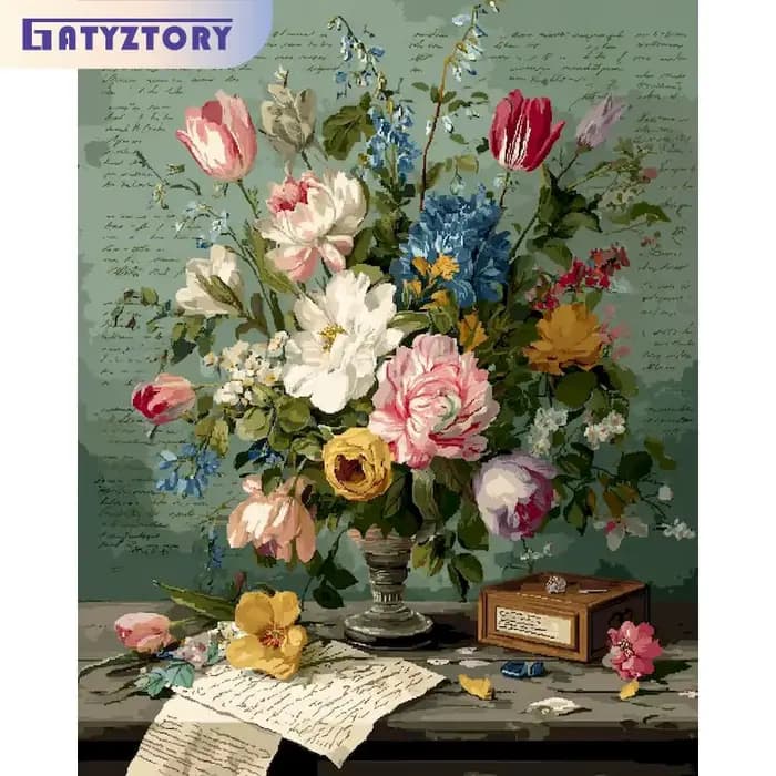 Peinture par numéros de vase 40x50cm, kit de dessin pour décoration de salon, fleurs, cadeau, peintures numérotées