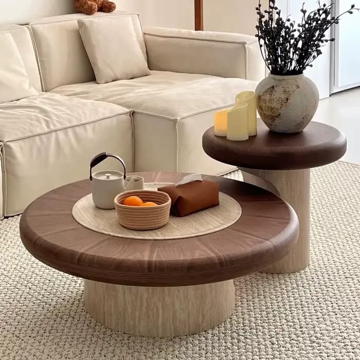 Table basse ronde en bois marron