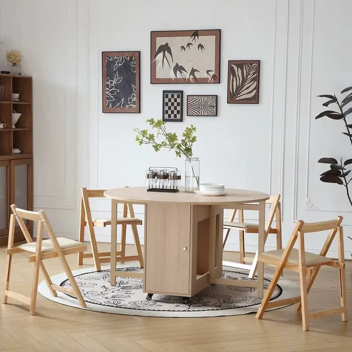 Table à manger ronde pliante avec chaises pliantes