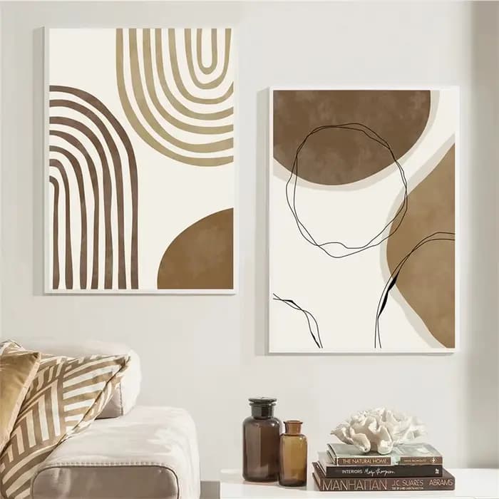 Affiche Murale Style Boho Abstraite Beige Marron, Peinture sur Toile, Impression Minimaliste, Image Bohème, Décoration Intérieure de Salon et de Maison