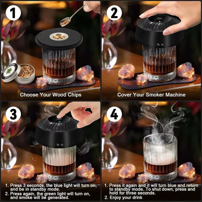 Kit de fumeur de whisky électrique avec 6 copeaux de bois