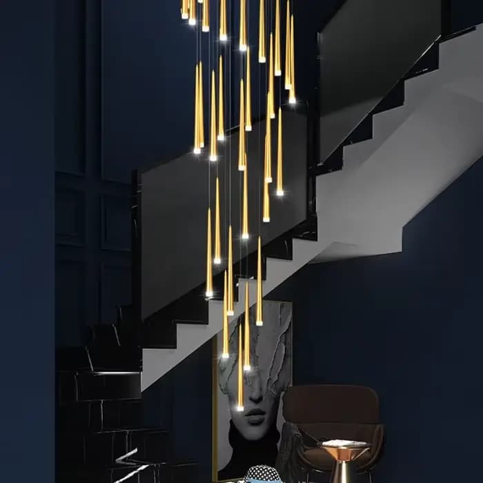 Lustre conique doré LED lampe de salon moderne éclairage intérieur lampe de cuisine Hall haut bâtiment escalier lustre