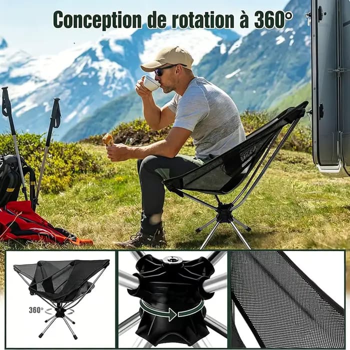 Chaise de camping pliable 360 ° Chaises pivotantes pour adultes