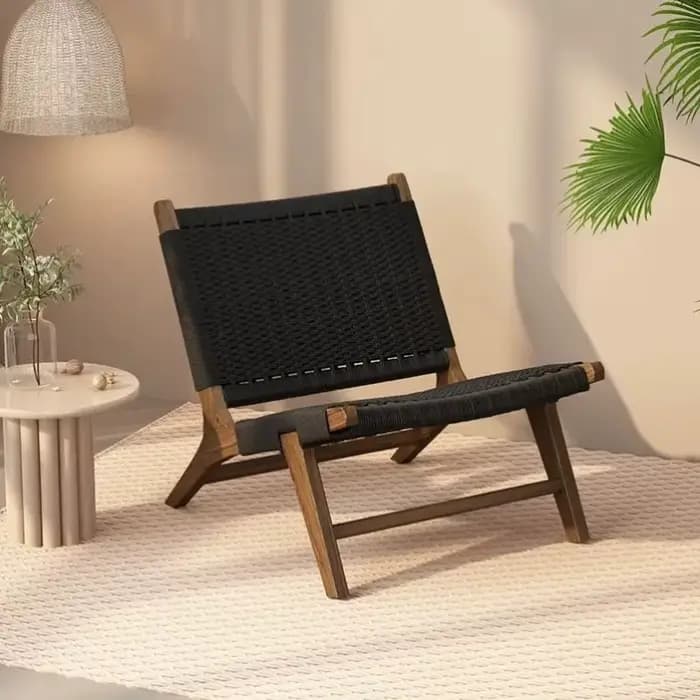 Chaise longue en bois massif tissé en corde
