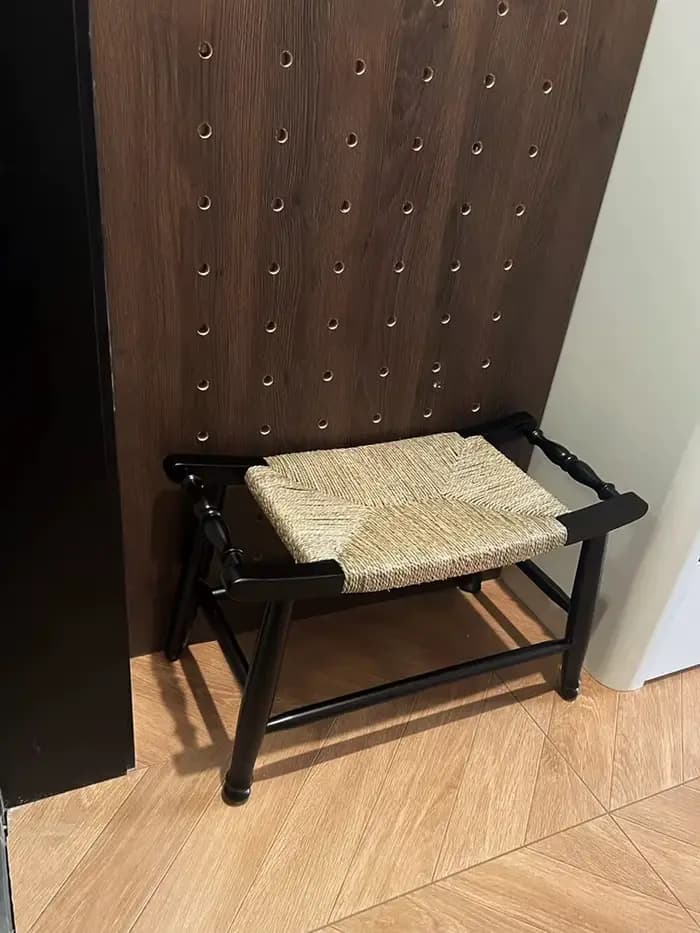 Tabouret vintage en rotin tressé et corde