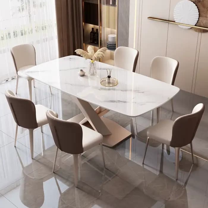 Ensemble de table et de chaises de salle à manger rectangulaire en marbre de luxe moderne