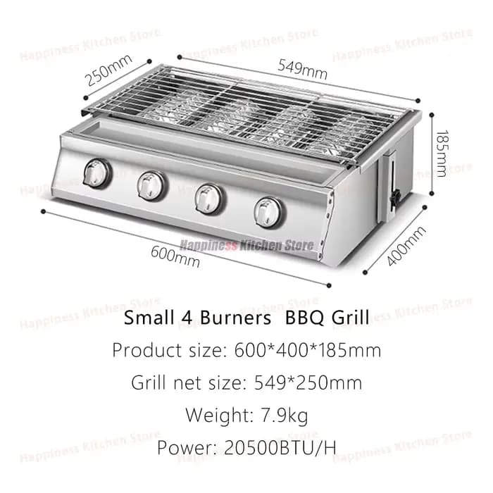 Grill de Barbecue à 4 Brûleurs en Acier Inoxydable avec Couvercle
