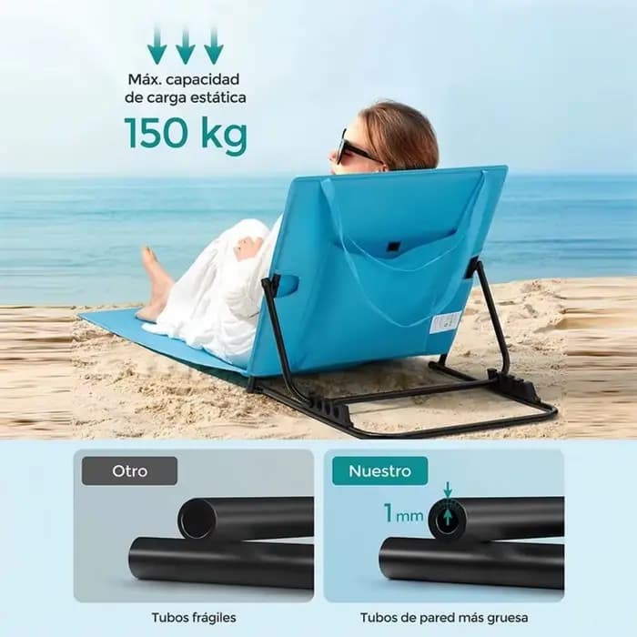 Chaise longue de plage pliable avec fonction inclinable et poignée