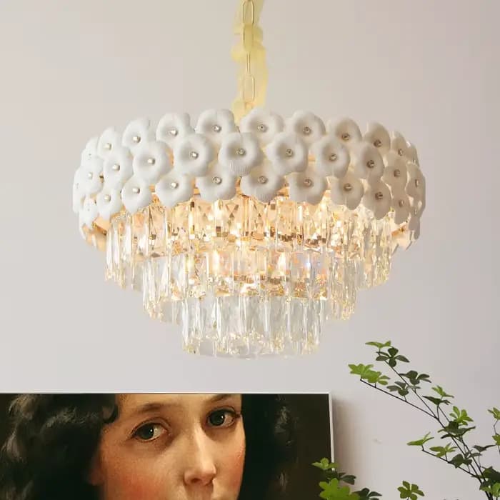 Lampe suspendue moderne et chaude pour chambre à coucher, salle à manger, luxe, cristal, céramique, fleur, Rose, salon français, décoration de maison, nouvelle collection 2026