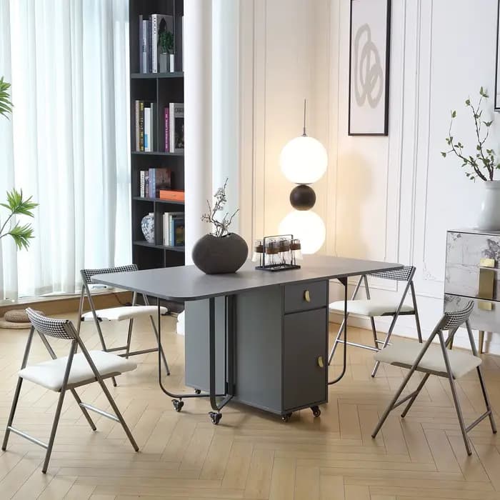 Table à manger pliante avec support de rangement et 2 tiroirs