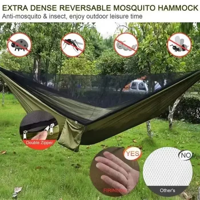 Hamac extérieur 250x120cm avec filet – Tissu de parachute léger pour le camping et les voyages