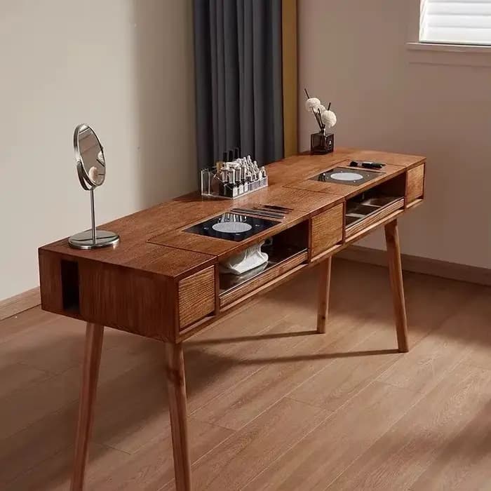 Table de manucure avec plateau en bois, bureau de salon de manucure avec collecteur de poussière, mobilier de salon de beauté commercial moderne, luxueux et durable