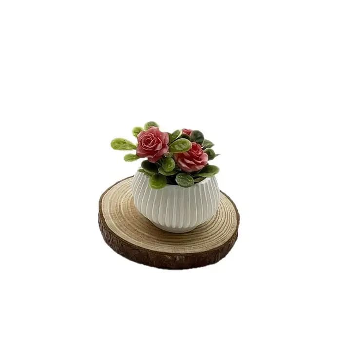 ☌ 1 pièce Décoration de scène de salon pour maison de poupée, Modèle de plante miniature en pot (rose), Artisanat de paysage miniature