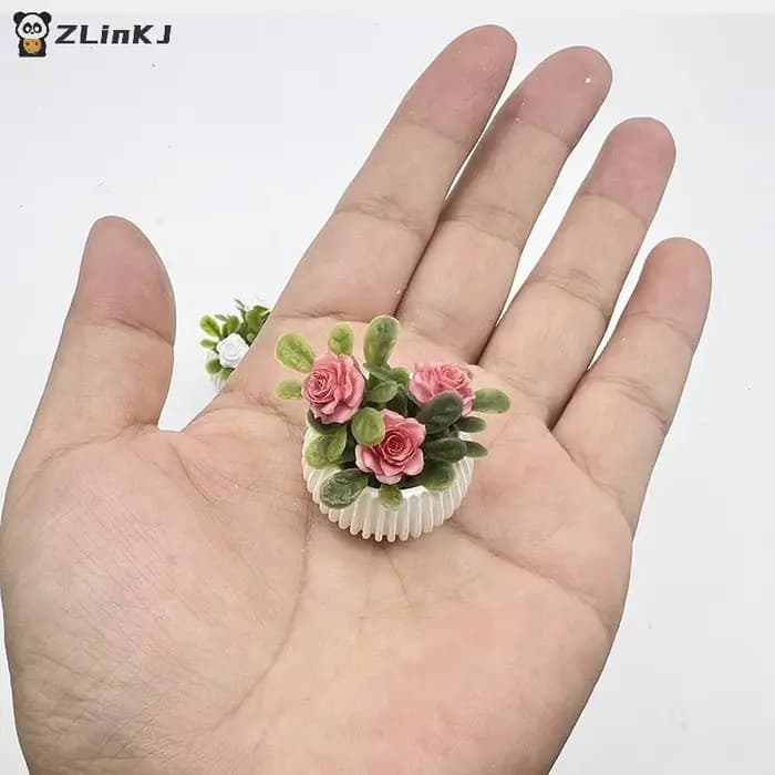 ▶ 1 pièce Décoration de scène de salon pour maison de poupée, Modèle de plante en pot miniature de rose, Artisanat de paysage miniature