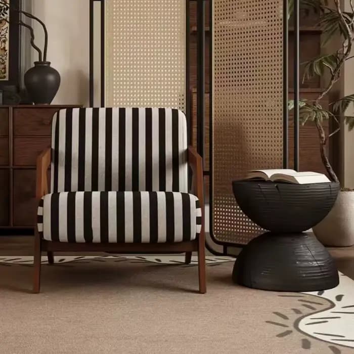 Fauteuil monoplace, chaise longue, structure en bois, en tissu, 552mm
