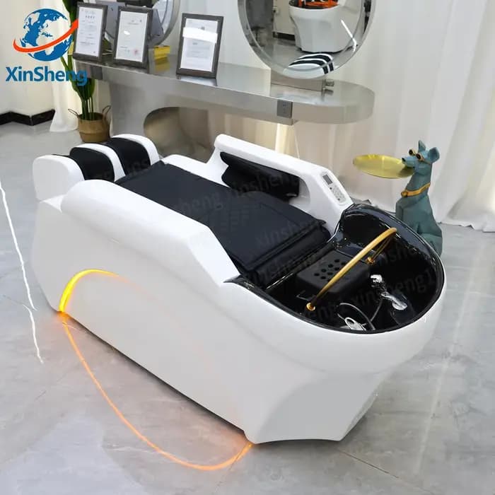 Lit de lavage pour salon de coiffure, équipement de SPA capillaire avec machine de fumigation, table de massage électrique dorsale, mobilier pour salon de coiffure