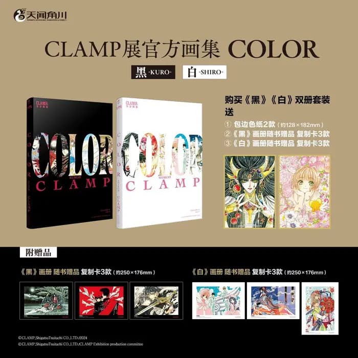 Livre d'art officiel de l'exposition CLAMP "COLOR" Noir et Blanc 2 volumes Illustrations en couleur Manga Chinois