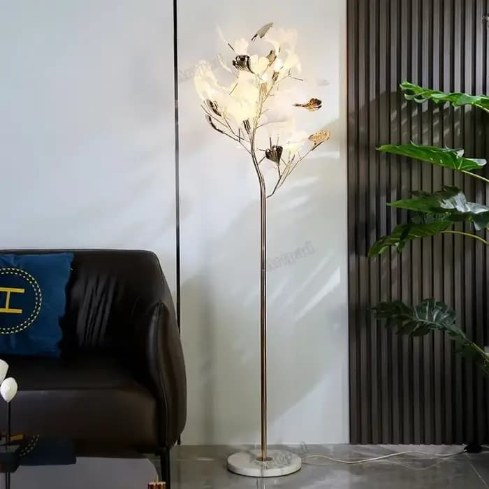 Lampe autoportante nordique moderne en forme de feuille de Ginkgo, grand canapé, décoration artistique de la maison, chambre à coucher