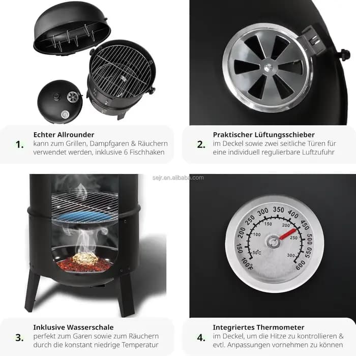 Grill à charbon de bois pour barbecue extérieur 3 en 1