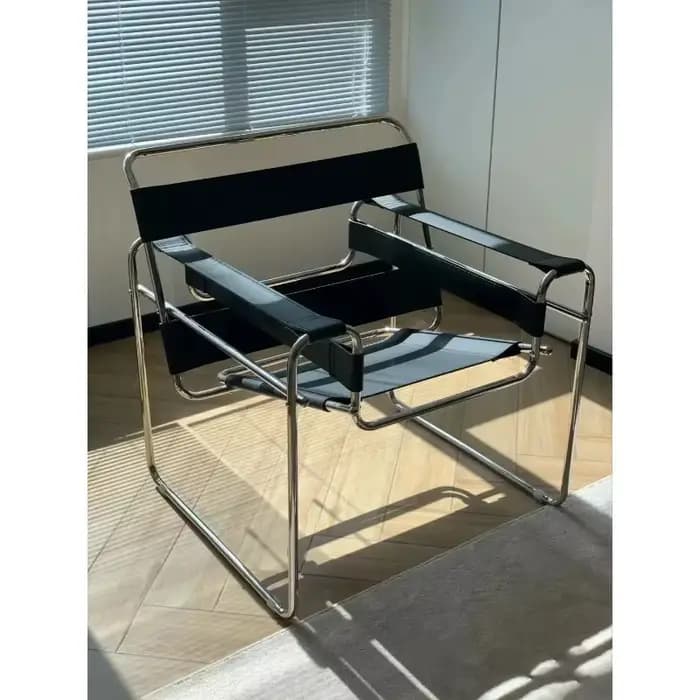 Fauteuil à bascule Bauhaus en acier tubulaire et cuir