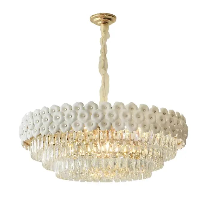 Lampe suspendue moderne et chaude pour chambre à coucher, salle à manger, luxe, cristal, céramique, fleur, Rose, salon français, décoration de maison, nouvelle collection 2026