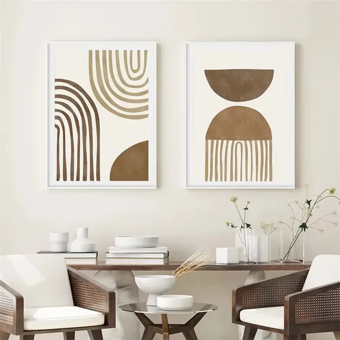 Affiche Murale Style Boho Abstraite Beige Marron, Peinture sur Toile, Impression Minimaliste, Image Bohème, Décoration Intérieure de Salon et de Maison