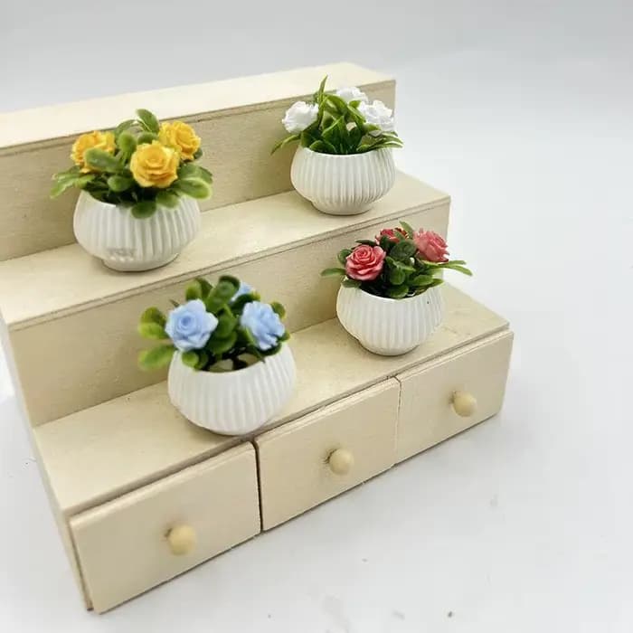 ☌ 1 pièce Décoration de scène de salon pour maison de poupée, Modèle de plante miniature en pot (rose), Artisanat de paysage miniature