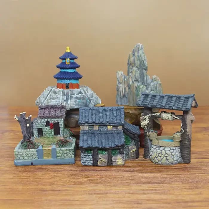 Aquarium de poissons, paysage bonsaï bateau rocaille ornement de pavillon, accessoires de décoration Miniature de jardin féerique, décoration de maison