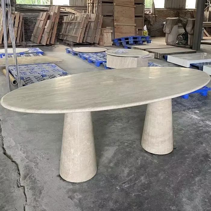 Table à manger moderne en travertin beige