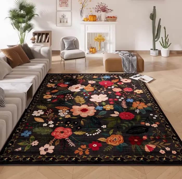 Tapis floral bohème vintage, tapis de salon botanique rétro, antidérapant, lavable, grand tapis de sol pour chambre à coucher, entrée, décoration de la maison