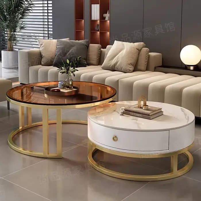 Ensemble de Tables Basses Rondes et Minimalistes en Métal pour Salon