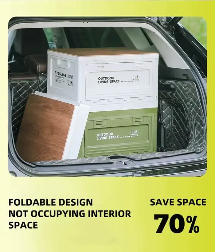 Boîte de rangement extérieure pliable pour camping, organisateur de camping, coffre de voiture avec couvercle en bois, boîte de rangement industrielle robuste