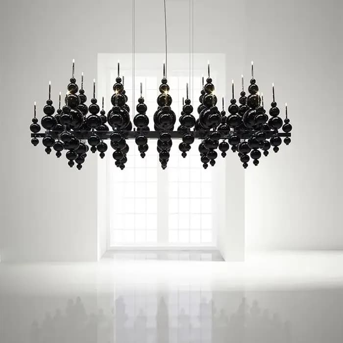 Lustre de Luxe Noir en Forme de Larmes de Lune, pour Plafond, Restaurant, Grande Table à Manger