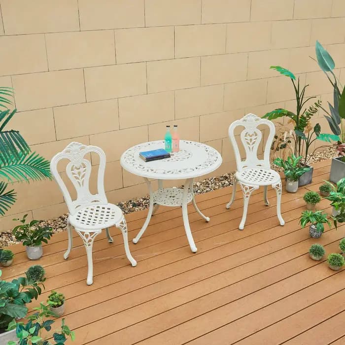 Combinaison table et chaise d'extérieur tissées en fonte d'aluminium