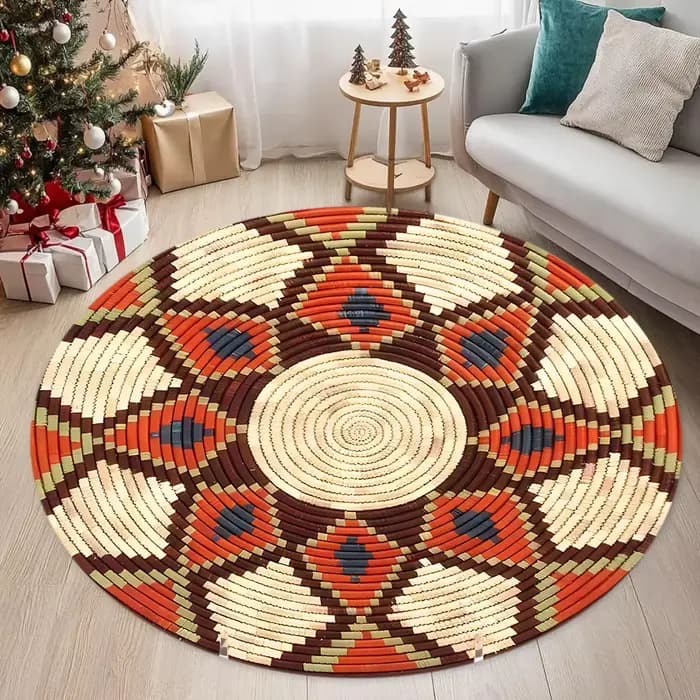 Tapis circulaire de Style marocain, motif tissé visuel 3D imprimé, antidérapant, pour porte d'entrée, salon, chambre à coucher