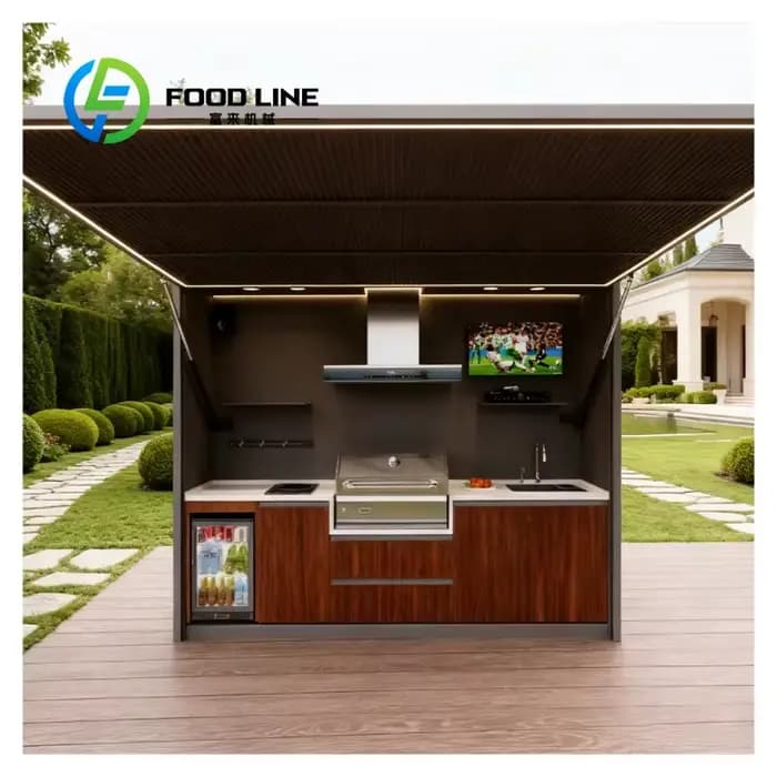 Ensemble de cuisine extérieure modulaire en acier inoxydable préfabriqué sur mesure avec comptoir de bar pour le camping en plein air