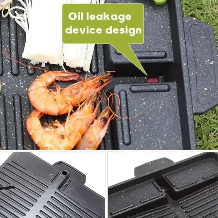 Plaque de cuisson BBQ portable 32 x 26 cm avec revêtement antiadhésif pour réchaud à gaz butane