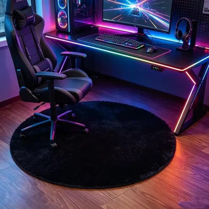 Tapis rond noir avec longue peluche, tapis soyeux moderne, couvertures super douces pour salon, tapis Shaggy de chambre à coucher