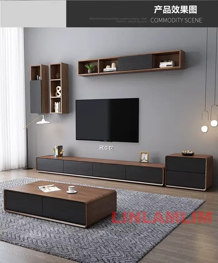 Ensemble de meubles de salon blancs modernes, table basse et meuble TV avec armoires de rangement, ensemble de centre de divertissement contemporain