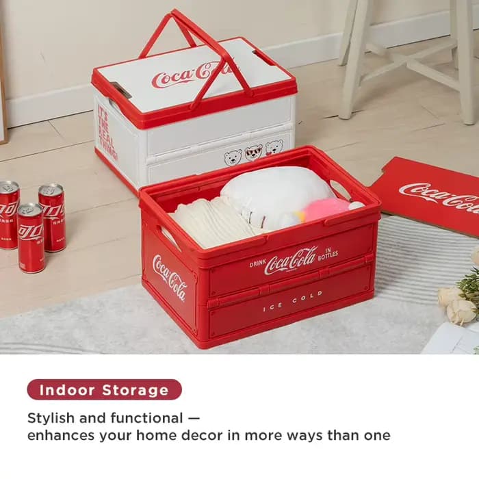 Boîte de rangement pliable Coca-Cola pour l'extérieur, boîte de camping pliable, organisateur de camping, boîte de rangement pour coffre de voiture avec couvercle en bois, rangement domestique