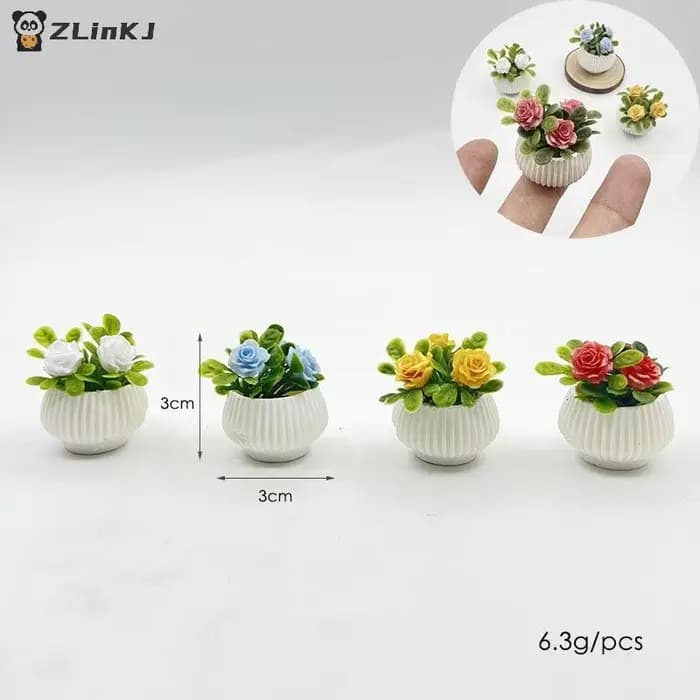▶ 1 pièce Décoration de scène de salon pour maison de poupée, Modèle de plante en pot miniature de rose, Artisanat de paysage miniature
