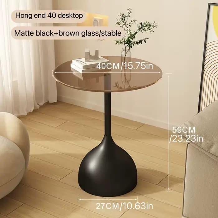 Table d'appoint ronde moderne avec plateau en verre trempé et structure en métal - Petite