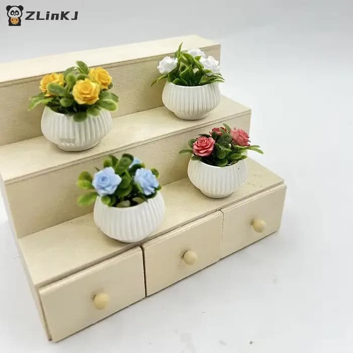 ▶ 1 pièce Décoration de scène de salon pour maison de poupée, Modèle de plante en pot miniature de rose, Artisanat de paysage miniature