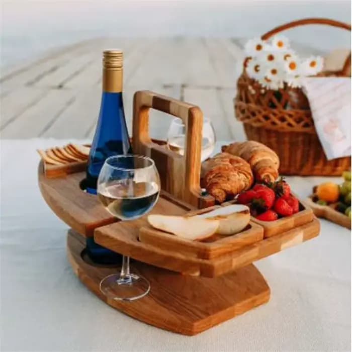 Table de pique-nique pliante en bois avec porte-verre